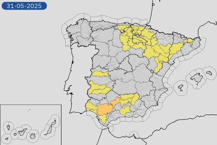 carte aemet de l espagne avec les zones de fortes chaleurs