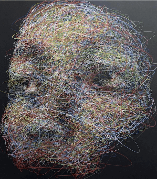 visage d'une femme gribouillé sur du noir par l'artiste Hom Nguyen