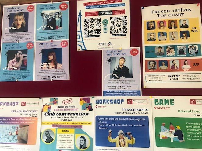 Le tableau annonçant les événements à l'AF de Katmandou