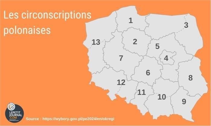 Carte de Lepetitjournal.com Varsovie des circonscriptions polonaises pour les élections européennes de 2024