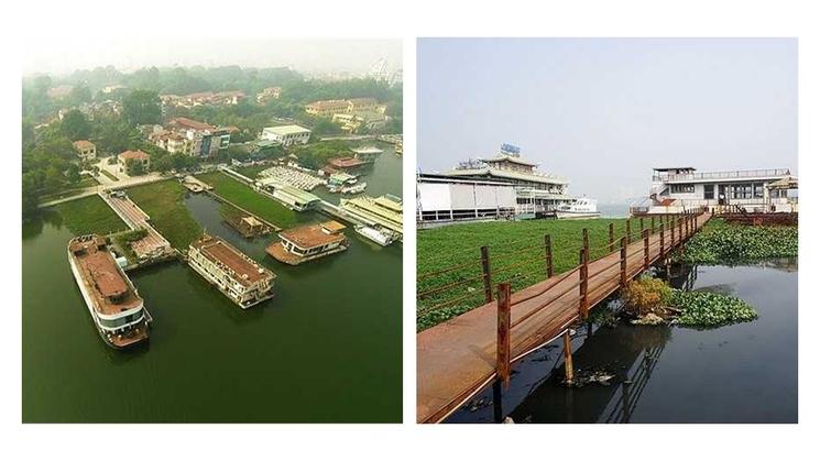 les bateaux sur le lac de Tay Ho en 2014