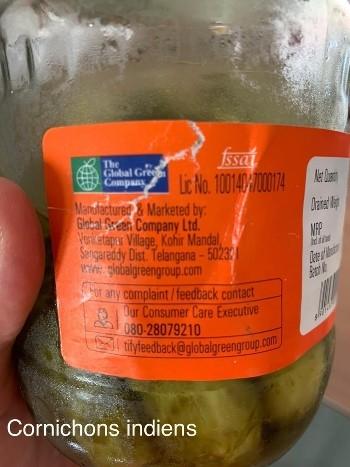 bocal de cornichons en Inde