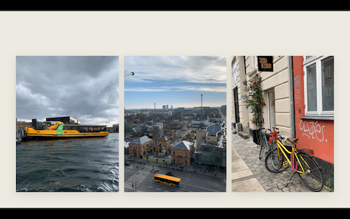 bus, bateau et vélo jaunes à Copenhague