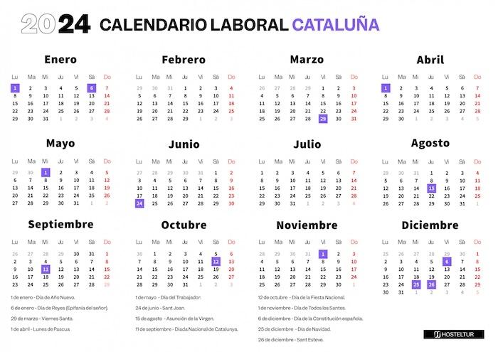 calendrier des jours feries en catalogne Barcelone 2024