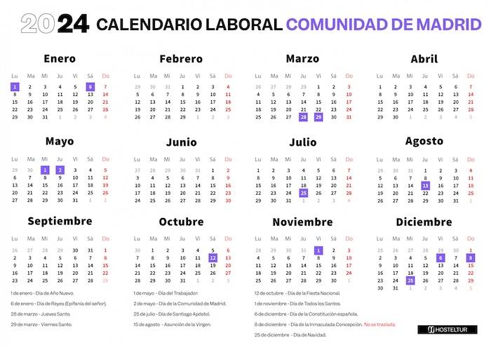 calendrier des jours feries Espagne madrid 2024