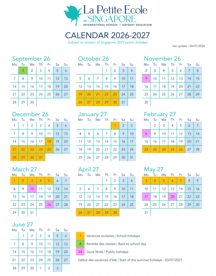 calendrier la petite école