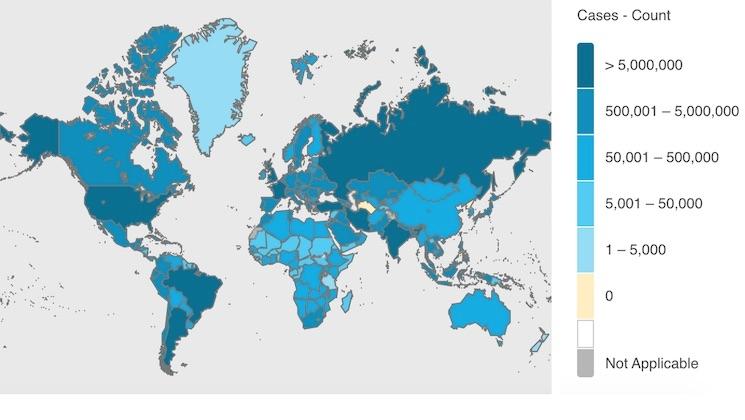 Carte des cas de covid de l'OMS