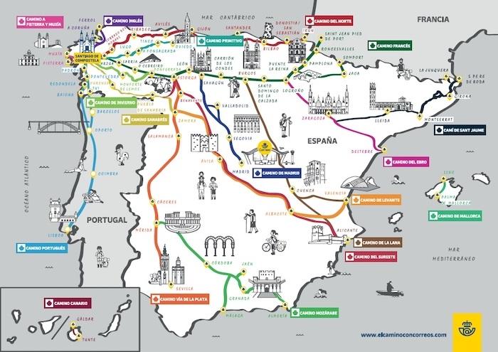 carte des chemins de saint jacques de compostelle en espagne