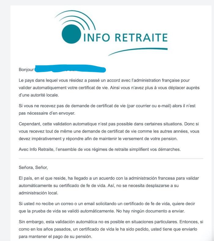 carte envoyée aux retraités français en Espagne