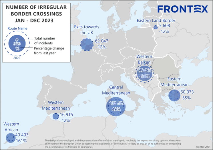 carte de l'immigration irreguliere en 2023 en europe