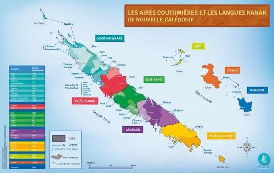 Répartition des langues Kanak par aires coutumières en Nouvelle-Calédonie