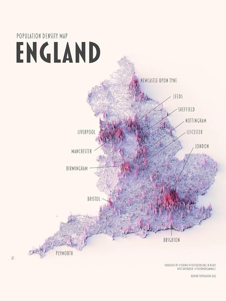 cartographie de la densité de population en Angleterre