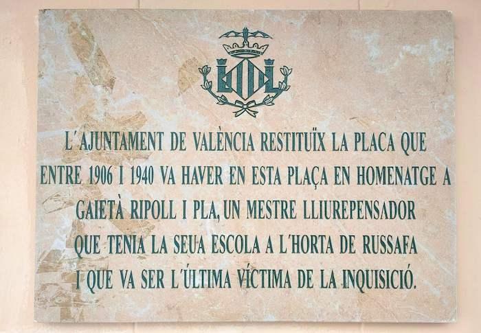 plaque commémorative en valencien de Cayetano Ripoll