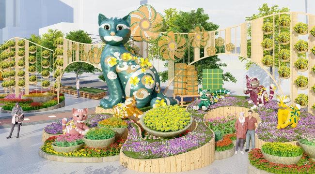 Chat géant présent sur la rue piétonne Nguyen Hue à Saigon