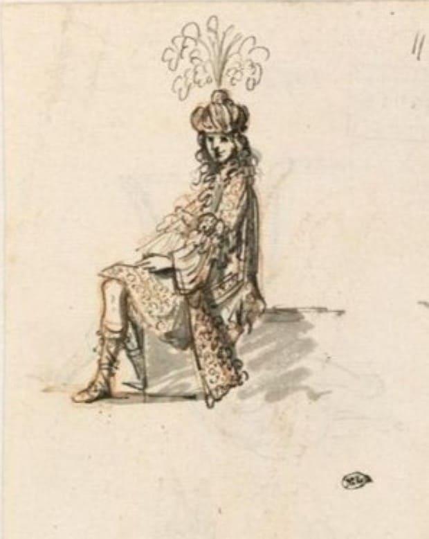 Croquis d’un homme en costume turc lors d’un bal masqué au Louvre, vers 1665