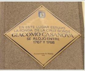 Une plaque sur un mur de madrid, où Casanova a vécu