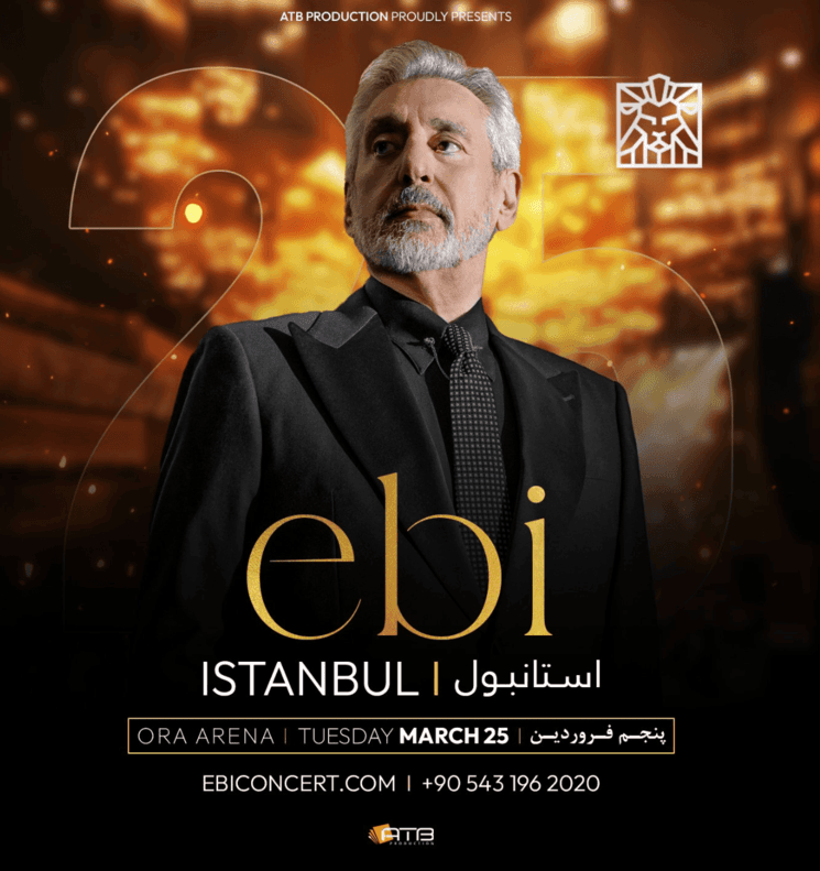 Affiche officielle du concert d'Ebi à Istanbul, prévu le 25 mars 2025 à l'Ora Arena.