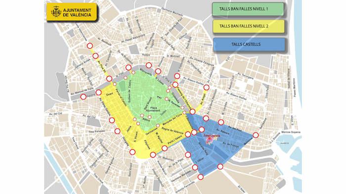 Plan de circulation des transports pour les Fallas 2023 à Valencia