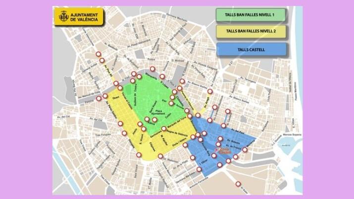 carte du centre ville de valencia pendant les fallas