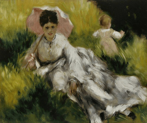 Femme à l’ombrelle et enfant, de Pierre-Auguste Renoir, part de l’exposition (© Wikipedia)