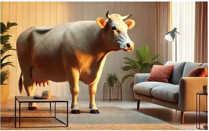 vache dans un appartement
