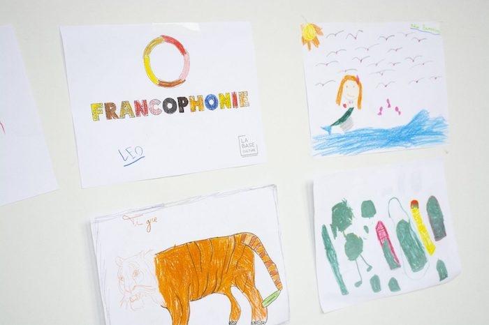 Des dessins d'enfants sur la francophonie réalisés dans un atelier FLAM à Valencia