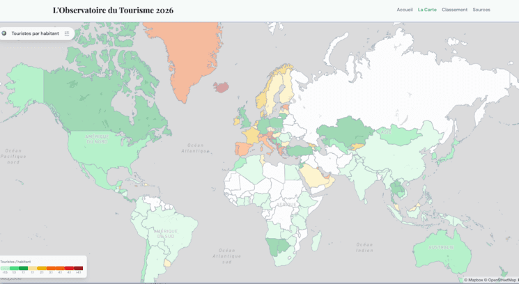 Carte du monde du tourisme, capture le 10 mai 2026