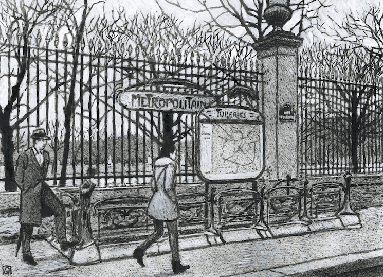 Jean Claude Götting, Métro Tuileries, Acrylic Inks and Black Crayon on Paper