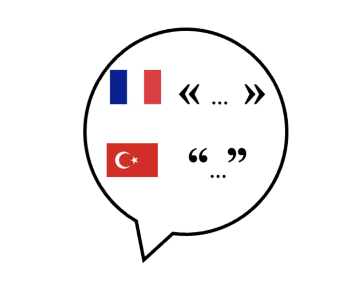 Illustration des différences d'usage des guillemets en français et en turc.