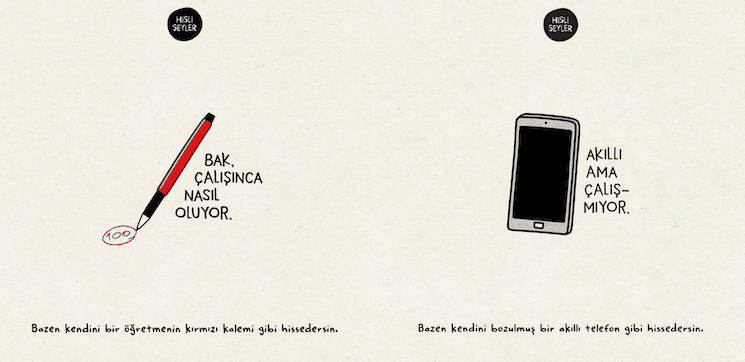 Illustration Hisli Şeyler : stylo rouge de correction et smartphone symbolisant le jugement, la performance et les injonctions scolaires en Turquie