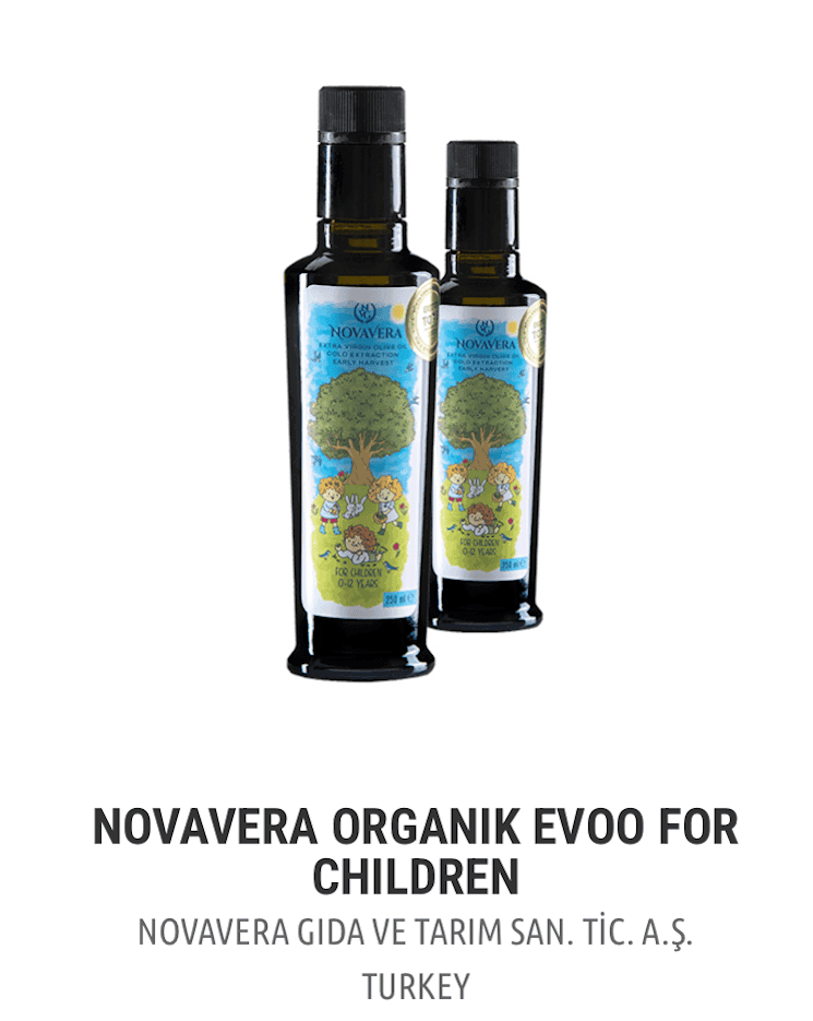Huile d’olive biologique Nova Vera EVOO for Children, spécialement conçue pour les enfants, sélectionnée au classement EVOOLEUM 2025.