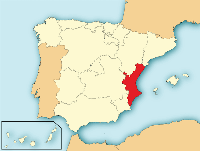 carte de la Communauté valencienne en espagne