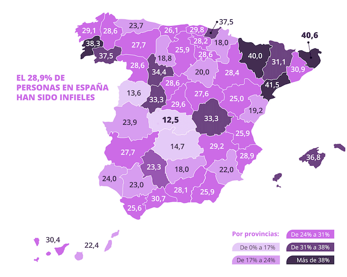 carte de la moyenne des infidélités en espagne