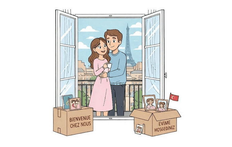 ouple franco-turc installé en France après obtention du visa conjoint de Français, illustration de la vie commune
