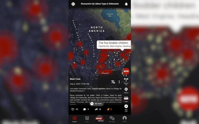 Carte sur l'application Black-Track