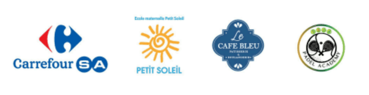 Logos des sponsors du calendrier Istanbul Accueil 2026 : Carrefour SA, Petit Soleil, Café Bleu et Padel Academy.