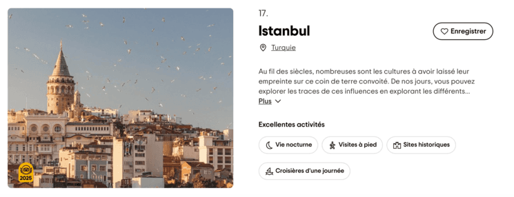 Vue de la Tour de Galata à Istanbul, classée 17ᵉ meilleure destination mondiale dans le Travelers’ Choice Awards 2025 de Tripadvisor.