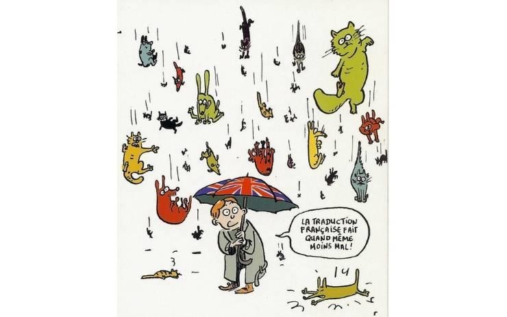 Illustration de it is raining cats and dogs