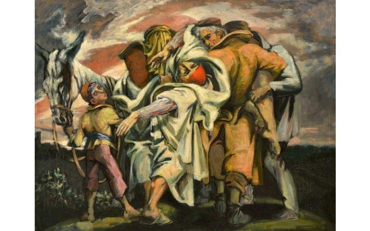 Boris Taslitzky, Le Bon Samaritain II, 1960, huile sur toile, 130 × 162 cm. © Collection particulière.