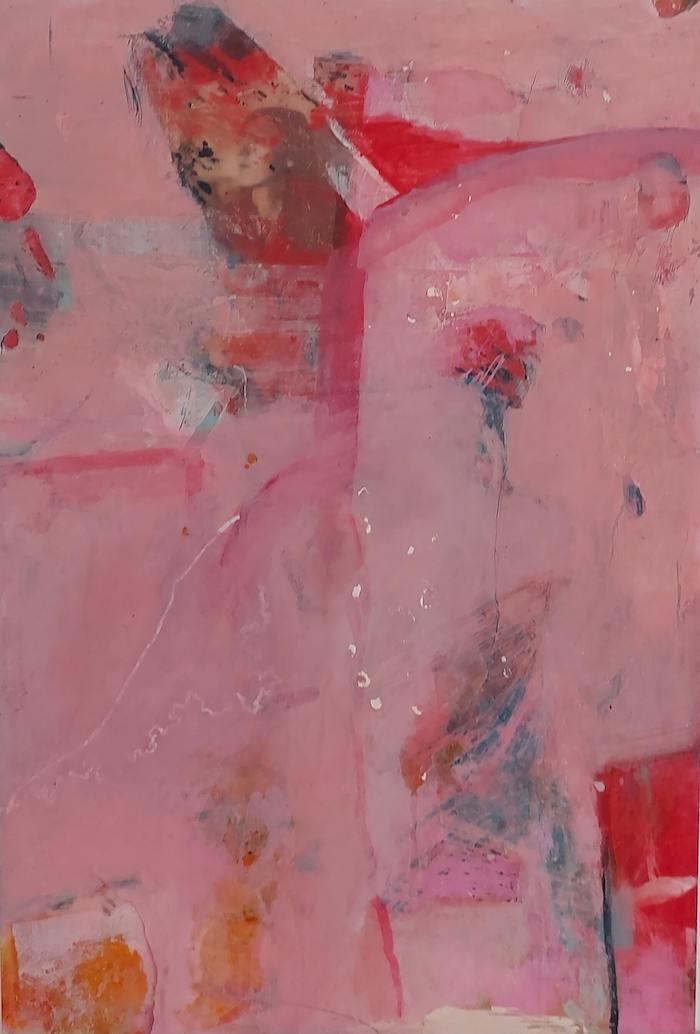 une toile rose avec des motifs abstraits de l'artiste julia tiemann