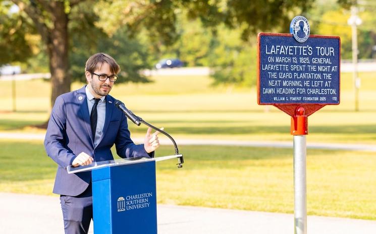 Julien Icher lance l'initiative Lafayette250, le 17 septembre 2025.