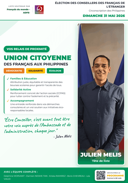 Julien Melis, pour la liste Union citoyenne des Français aux Philippines pour la démocratie, la solidarité et l’écologie