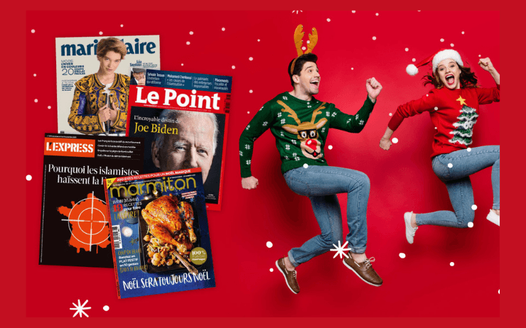 magazines avec deux personnes sous le thème de noel