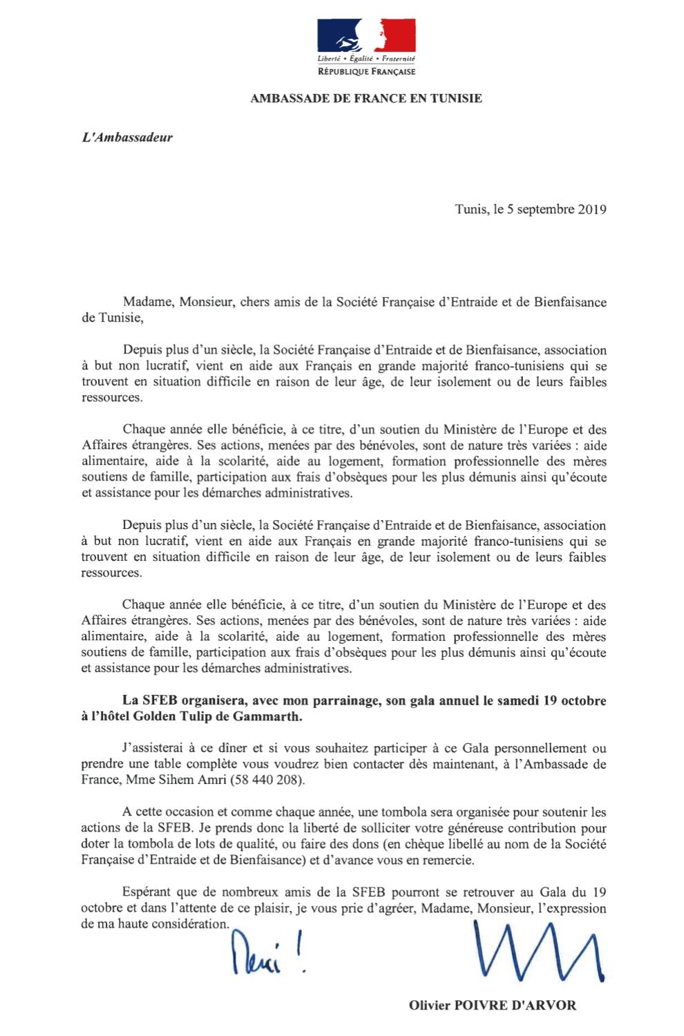 lettre de l'ambassadeur de france