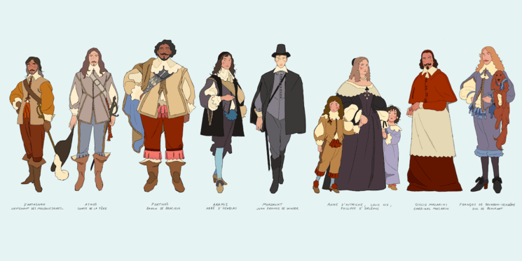 Lineup réalisé par Juliette Brocal illustrant les principaux personnages de Vingt Ans Après