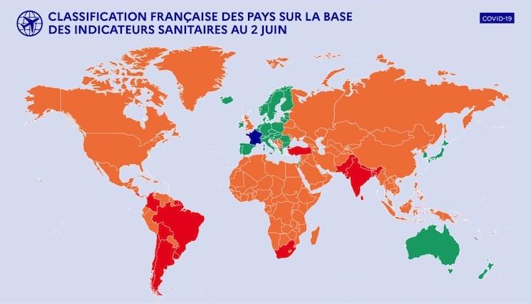 Pays a risque Covid selon leur couleur