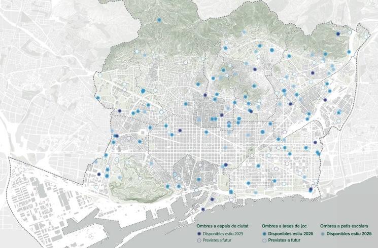 Plan de toutes les zones de fraîcheur disponibles ou prévues à Barcelone ©Conseil municipal de Barcelone