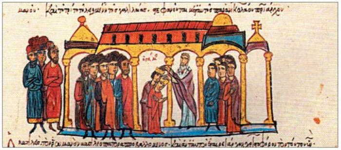 miniature du Skylitzès, Madrid Mariage de Constantin VII et Hèlène Lécapène.jpeg