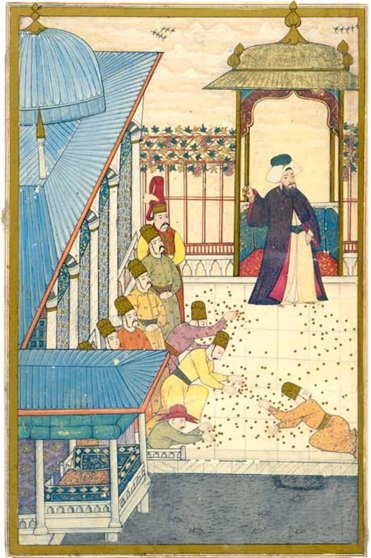 Miniature ottomane du XVIIIe siècle représentant une scène festive sous le règne d’Ahmed III durant le Lâle Devri