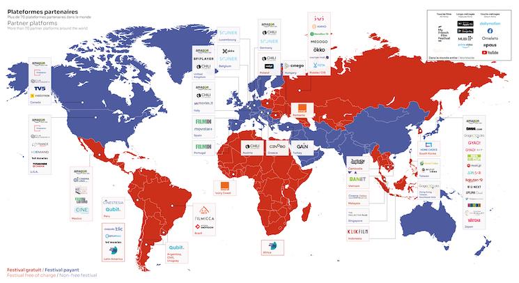 my french film festival : carte des plateformes partenaires